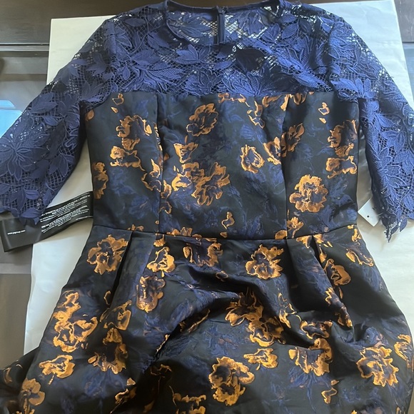 Kay Unger New York Floral Jacquard Lace Illusion Dress - Picture 12 of 16